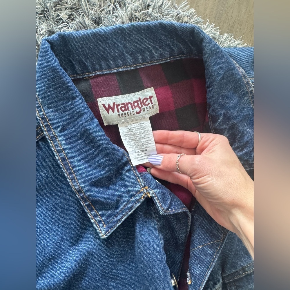 Wrangler Rugged Wear Denim Jacket 3X Buffalo Plaid Lined - Picture 2 of 6